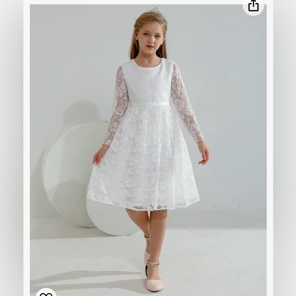 Ivory Lace Long Sleeves Flower Girl Dress (10)